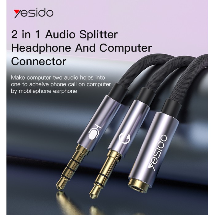 YESIDO Audio Splitter 3.5MM Female To Dual 3.5MM Female Microphone Headset  Audio Cable YAU29 - OTC.LK