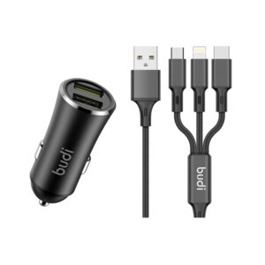 Budi 12W Dual Port USB 3-in-1 Car Charger with Cable M8J627