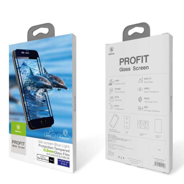BASEUS Silk-Screen Blue Light Protection 0.2mm Tempered Glass Full Screen Protector for iPhone