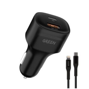 Green Lion Dual Port Car Charger 20W With Type-C To Lightning Cable 1.2m