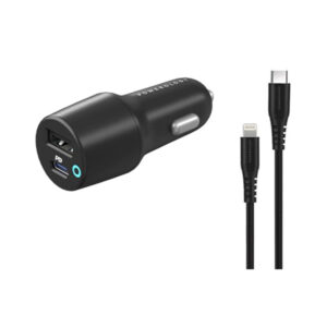 Powerology 32W Dual Port USB Car Charger with Type-C to Lightning Cable in Sri Lanka