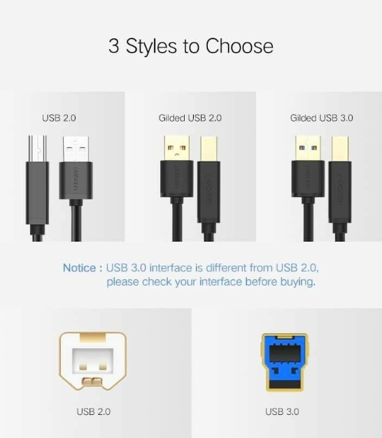 UGREEN US135 USB 2.0 A B printer cable gold plated 1m black In Sri Lanka Otc.lk U2
