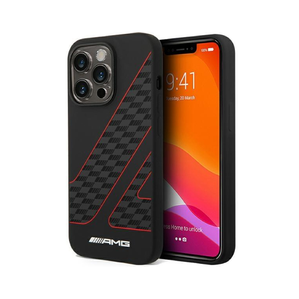AMG Magsafe Compatibility Double Layer Checkered Flag Pattern Transparent Hard Case IPhone 14 Pro Max Compatibility - Black/Red