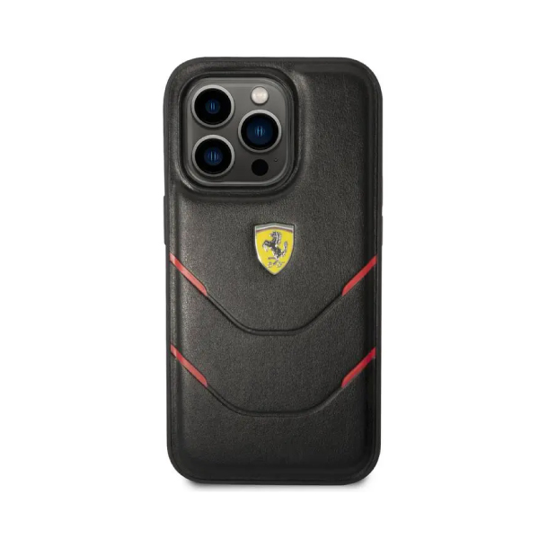 Ferrari -PU Leather Case Hot Stamp Contrasted Lines iPhone 14 Pro Max - Black