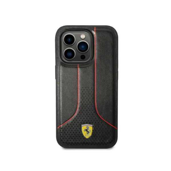 Ferrari PU Leather Smooth And Perforated Case iPhone 14 Pro Max - Black