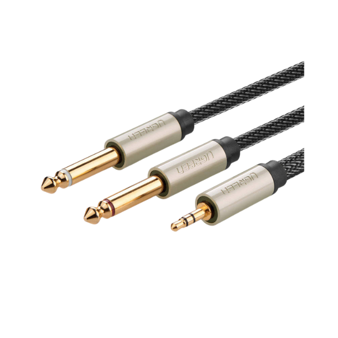 Ugreen 10615 3.5mm TRS To Dual 6.35mm TS Audio Cable 2m - Gray