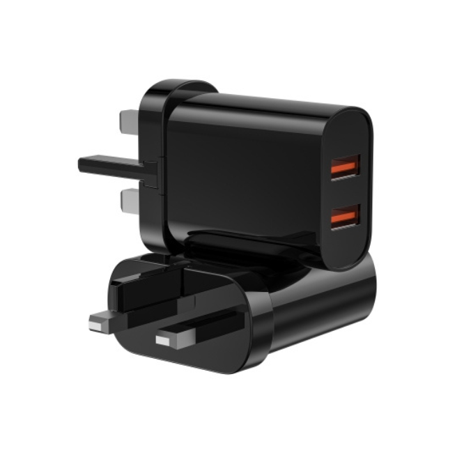 Wiwu WI-U003 Dual USB-A Fast Charger 3 Pin - Black