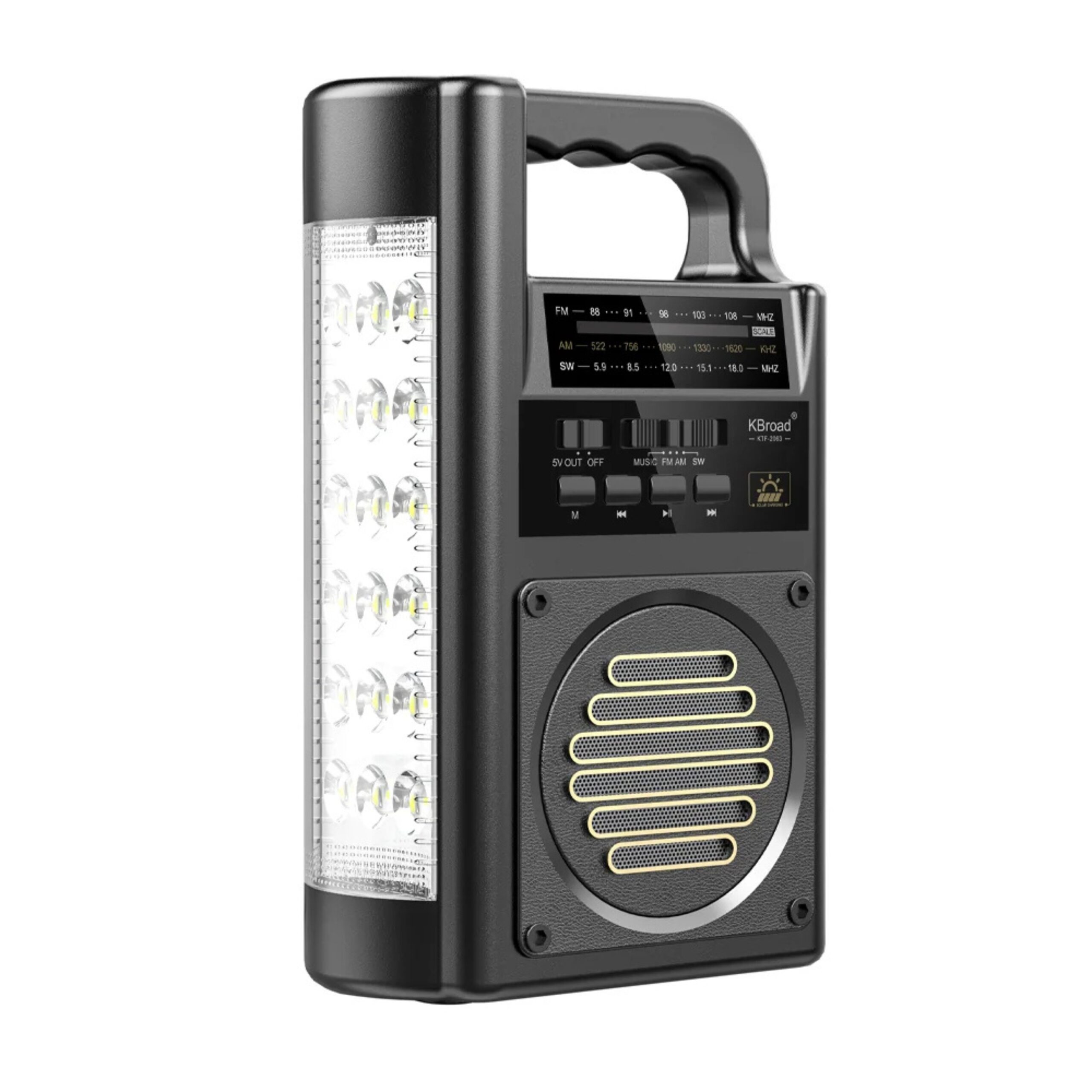 KTF-2063 Flashlight Bluetooth Speaker Radio 3" Solar Powered