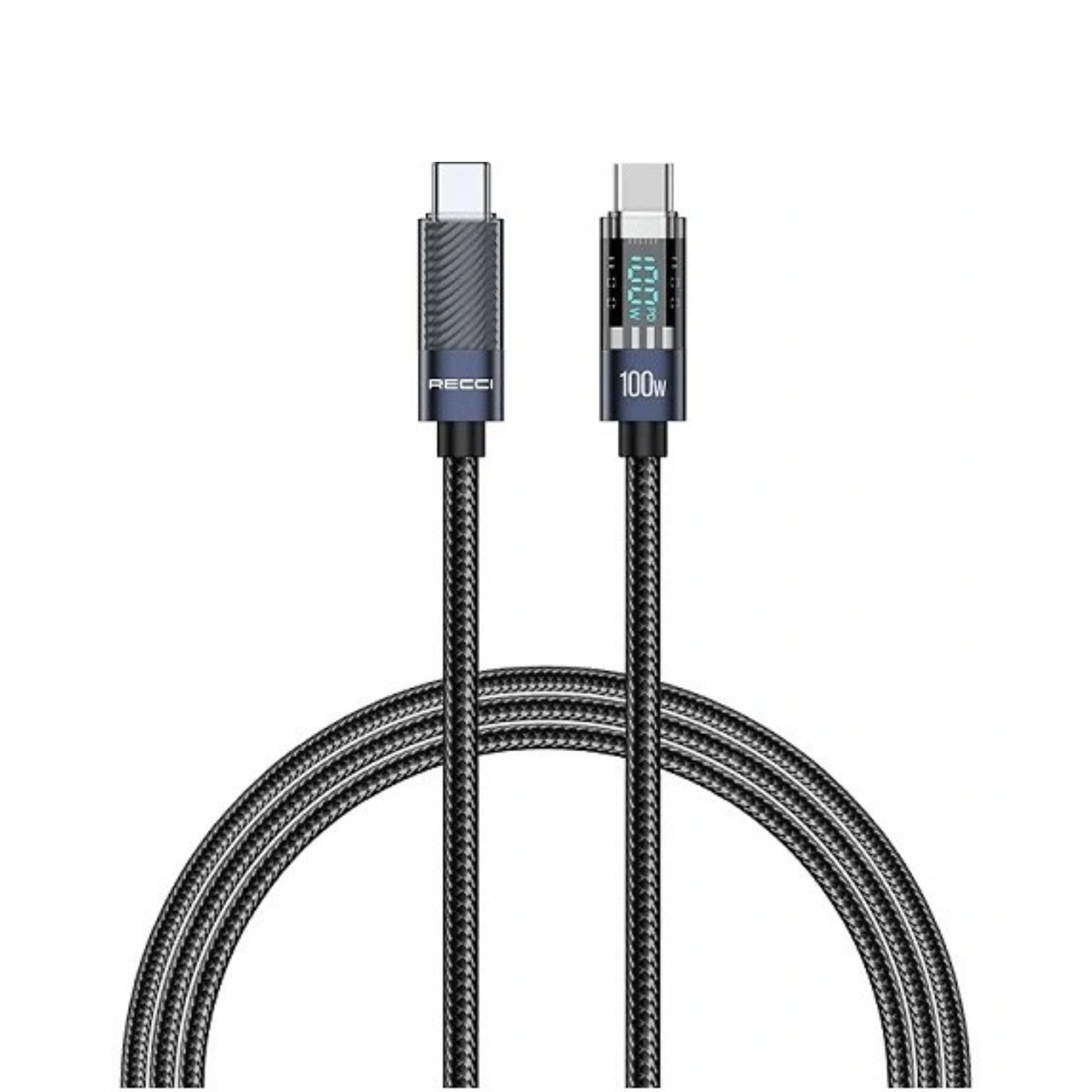 Recci RS16CC PD 100w Crystal Display Type-C To Type-C 1.2m Cable