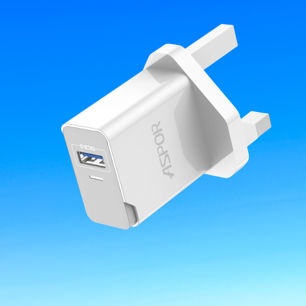 Aspor A827 3-Pin USB fast Charger with Type-C Cable