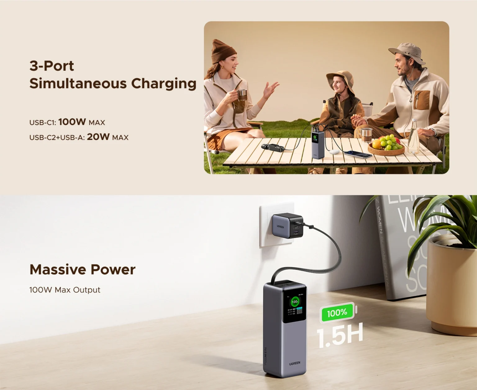 UGREEN PB726 20000mAh fast charging power bank.