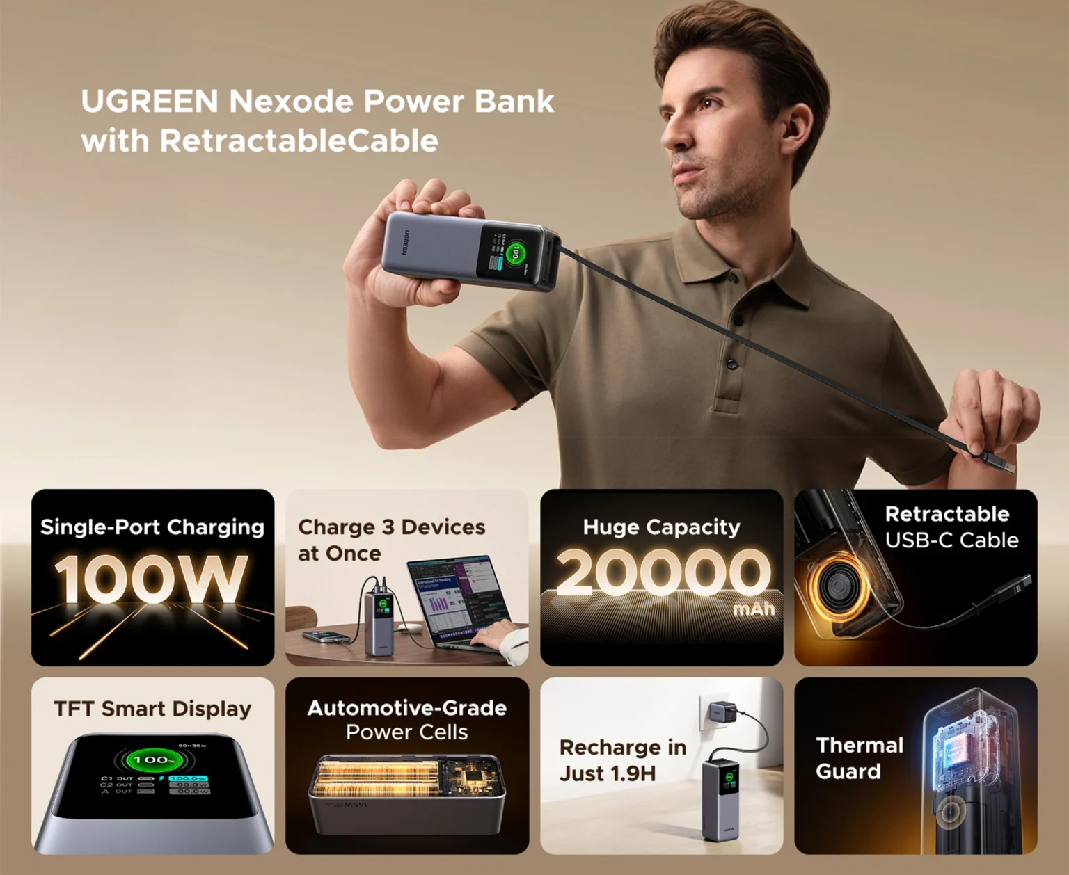 UGREEN PB726 20000mAh fast charging power bank.