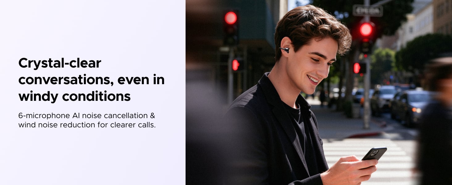 Open-ear wireless earbuds with adaptive ANC technology.