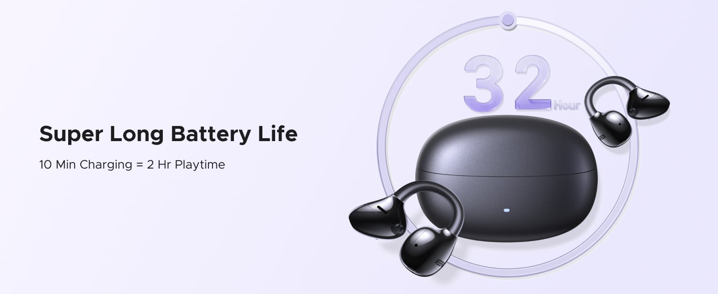 Open-ear wireless earbuds with adaptive ANC technology.