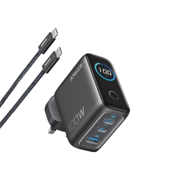 Anker 100W GaN 3-Port Fast Charger with Smart Display (B121BKZ1)