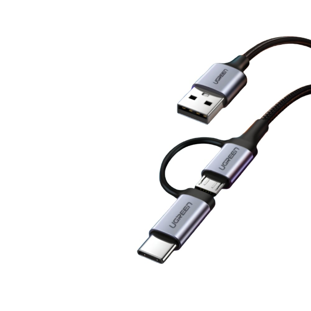 UGREEN 30875 USB-A to Micro USB + USB-C Cable 1m – Black