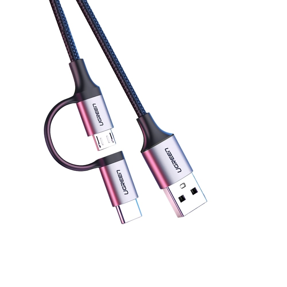 UGREEN 30875 USB-A to Micro USB + USB-C Cable 1m – Black